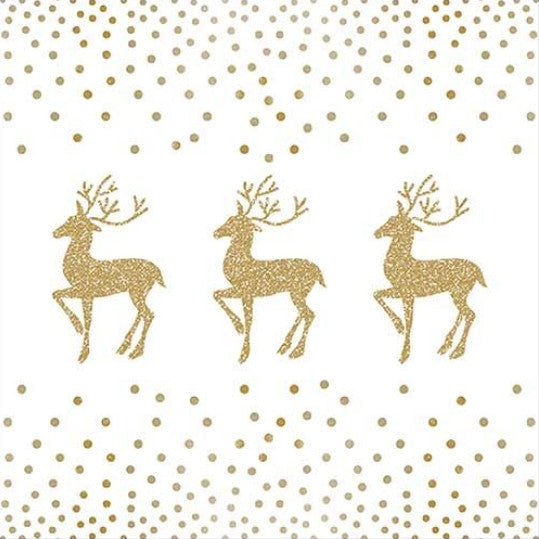 These Christmas Deer and Dots Gold Decoupage Paper Napkins are exceptional quality. Imported from Europe. 3-ply. Ideal for Decoupage Crafting, DIY craft projects, Scrapbooking