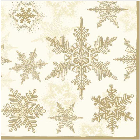 These Gold Snow Crystals Christmas Decoupage Paper Napkins are exceptional quality. Imported from Europe. 3-ply. Ideal for Decoupage Crafting, DIY craft projects, Scrapbooking