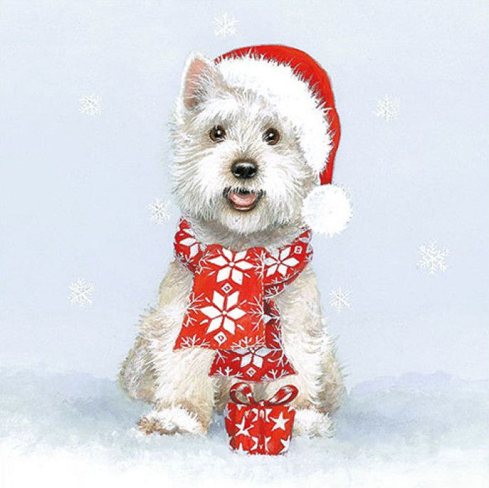These Christmas Westie Dog Decoupage Paper Napkins are exceptional quality. Imported from Europe. 3-ply. Ideal for Decoupage Crafting, DIY craft projects, Scrapbooking