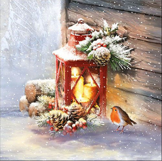These Christmas Robin Lantern Decoupage Paper Napkins are exceptional quality. Imported from Europe. 3-ply. Ideal for Decoupage Crafting, DIY craft projects, Scrapbooking