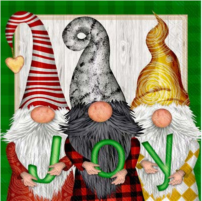 These Christmas Joy Gnomes Decoupage Paper Napkins are exceptional quality. Imported from Europe. 3-ply. Ideal for Decoupage Crafting, DIY craft projects, Scrapbooking