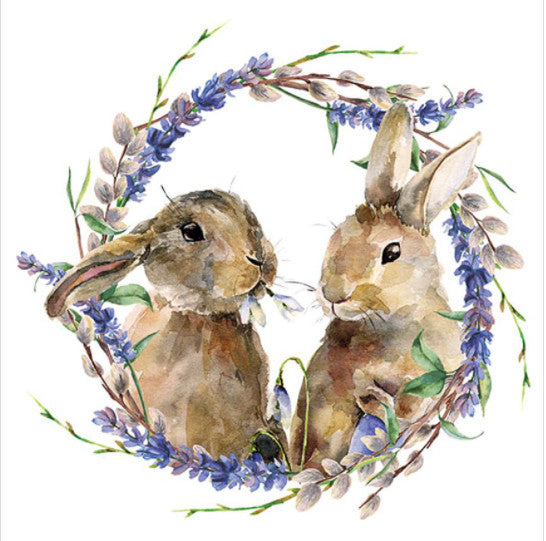 These Easter Rabbit Wreath Decoupage Paper Napkins are exceptional quality. Imported from Europe. 3-ply. Ideal for Decoupage Crafting, DIY craft projects