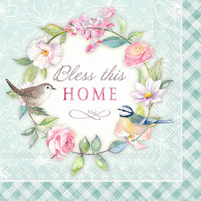 These Bless This Home with Birds and Flowers Decoupage Paper Napkins are Imported from Europe. Ideal for Decoupage Crafting, DIY craft projects, Scrapbooking