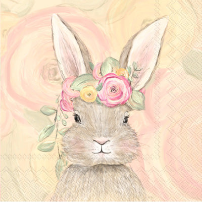 These Bunny Wearing a Flower Hat Decoupage Paper Napkins are Imported from Europe. Ideal for Decoupage Crafting, DIY craft projects, Scrapbooking