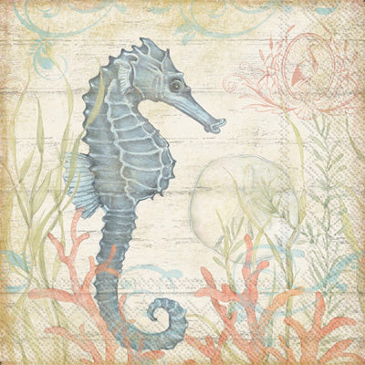 These Seahorse and Coral Decoupage Paper Napkins are Imported from Europe. Ideal for Decoupage Crafting, DIY craft projects, Scrapbooking