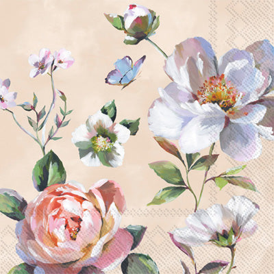These Jonna Cream Floral Decoupage Paper Napkins are Imported from Europe. Ideal for Decoupage Crafting, DIY craft projects, Scrapbooking