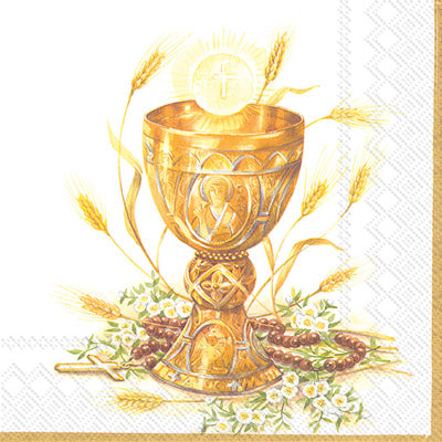 These Easter Religious Golden Chalice Easter Decoupage Paper Napkins are Imported from Europe. Ideal for Decoupage Crafting, DIY