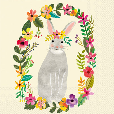 These Floral Bunny Decoupage Paper Napkins are Imported from Europe. Ideal for Decoupage Crafting, DIY craft projects, Scrapbooking, Mixed Media