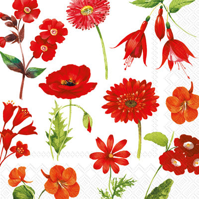 These Mona Red Floral Decoupage Paper Napkins are Imported from Europe. Ideal for Decoupage Crafting, DIY craft projects, Scrapbooking, Mixed Media