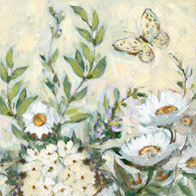 These white Daisy Flowers with Butterfly Decoupage Paper Napkins are exceptional quality. Imported from Europe. 3-ply. Ideal for Decoupage Crafting, DIY craft