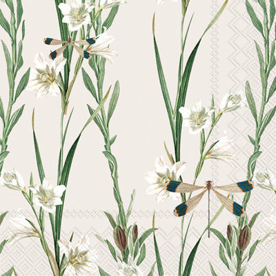 These Exotic Flora cream Decoupage Paper Napkins with Dragonfly are exceptional quality. Imported from Europe. 3-ply. Ideal for Decoupage Crafting