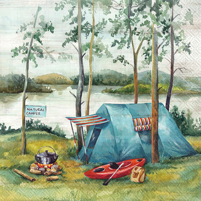 These Tim Lake Camping Decoupage Paper Napkins are exceptional quality. Imported from Europe. 3-ply. Ideal for Decoupage Crafting, DIY craft projects, Scrapbooking, Mixed Media