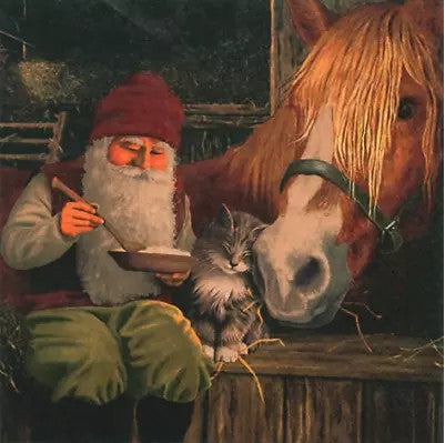 These Christmas Santa with Horse and Cat in barn at night Decoupage Paper Napkins. Ideal for Decoupage Crafting, DIY craft projects, Scrapbooking, Mixed Media