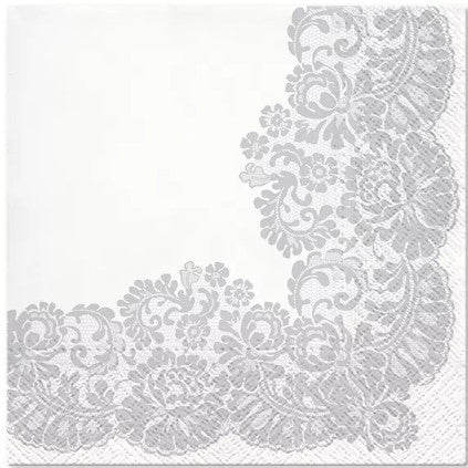 These Silver Lace Decoupage Paper Napkins are Imported from Europe. Ideal for Decoupage Crafting, DIY craft projects, Scrapbooking, Mixed Media