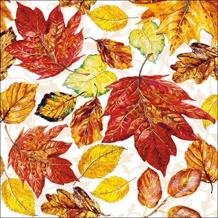 These Fall leaves red and orange Decoupage Paper Napkins are Imported from Europe. Ideal for Decoupage Crafting, DIY craft projects, Scrapbooking, Mixed Media
