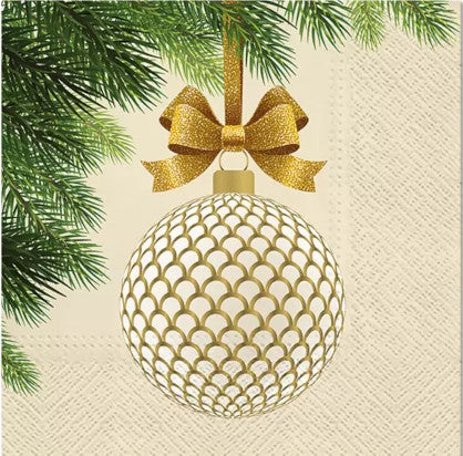 These Gold christmas bulb in tree Decoupage Paper Napkins are Imported from Europe. Ideal for Decoupage Crafting, DIY craft projects, Scrapbooking, Mixed Media