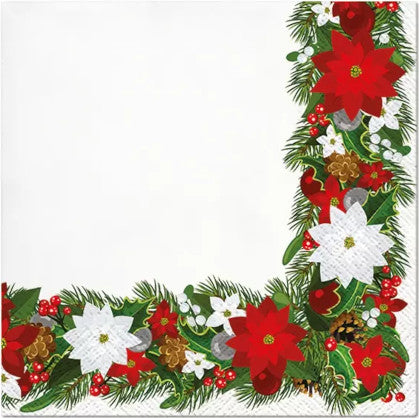 These Spruce frame with poinsettia Decoupage Paper Napkins are Imported from Europe. Ideal for Decoupage Crafting, DIY craft projects, Scrapbooking, Mixed Media