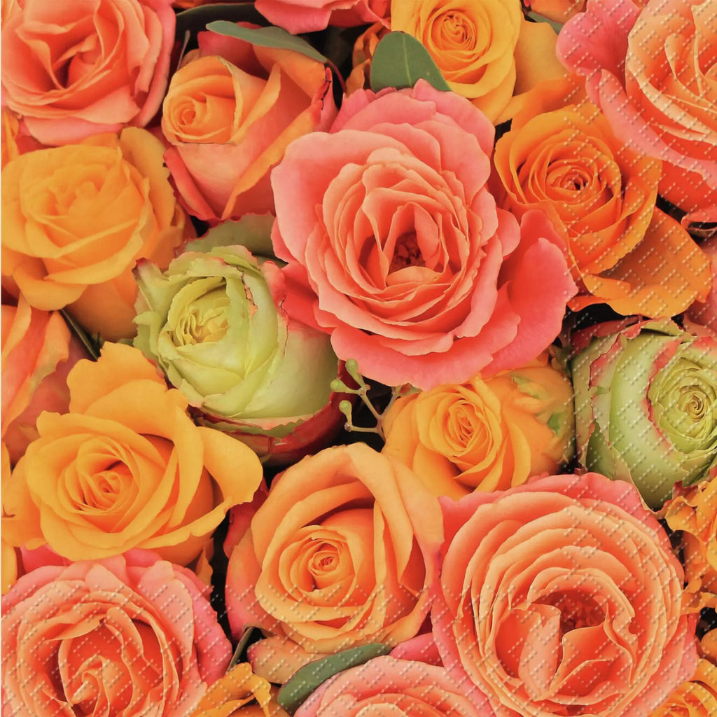 Decoupage Napkins, Red Pink Orange Roses, Rose Napkins, Floral Napkins, Romantic Napkins, Summer Napkins
