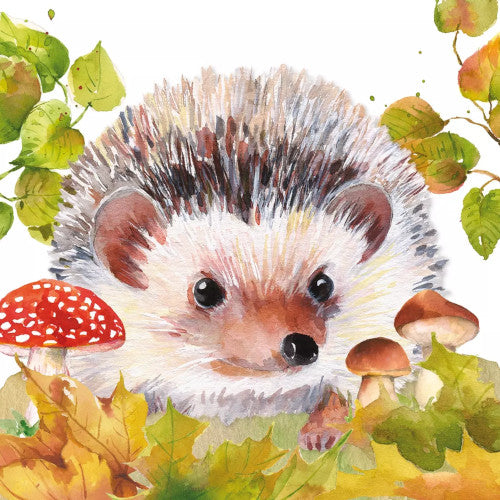 These hedgehog with mushrooms Decoupage Paper Napkins are Imported from Europe. Ideal for Decoupage Crafting, DIY craft projects, Scrapbooking, Mixed Media