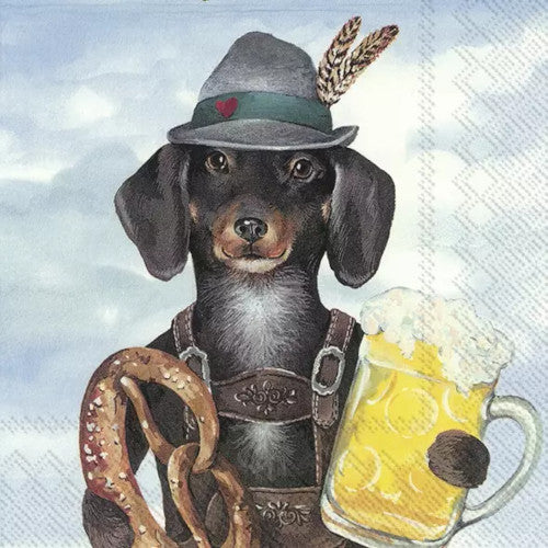 These german dog with pretzel and beer Decoupage Paper Napkins are Imported from Europe. Ideal for Decoupage Crafting, DIY craft projects, Scrapbooking, Mixed Media