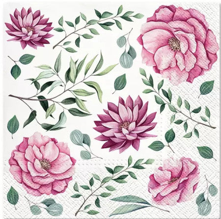 These Pink Dahlia floral Decoupage Paper Napkins are Imported from Europe. Ideal for Decoupage Crafting, DIY craft projects, Scrapbooking, Mixed Media