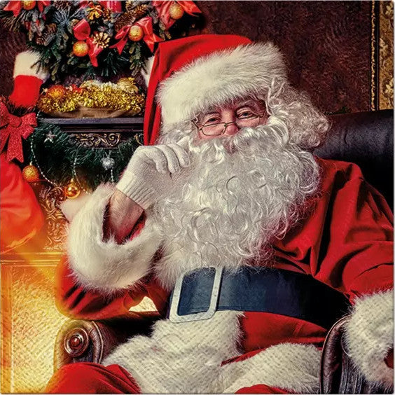 These santa sitting by fire Decoupage Paper Napkins are Imported from Europe. Ideal for Decoupage Crafting, DIY craft projects, Scrapbooking, Mixed Media