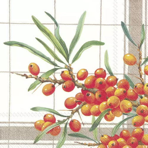 These Orange buckthorn berries Decoupage Paper Napkins are Imported from Europe. Ideal for Decoupage Crafting, DIY craft projects, Scrapbooking, Mixed Media