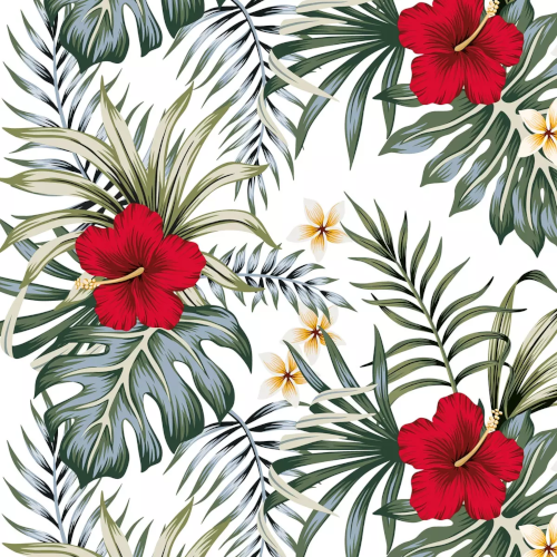 Red Hibiscus Flowers on Green leaves Decoupage Paper Napkins are Imported from Europe. Ideal for Decoupage Crafting, DIY craft projects, Scrapbooking