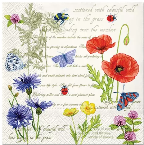 Flowers with Butterflys Decoupage Paper Napkins are Imported from Europe. Ideal for Decoupage Crafting, DIY craft projects, Scrapbooking