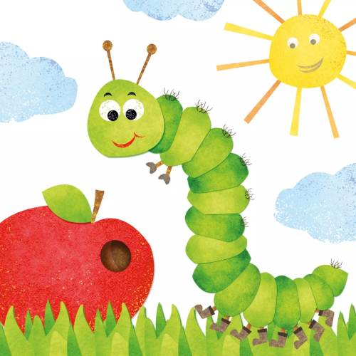 Cartoon Worm with apple and Sun Decoupage Paper Napkins are Imported from Europe. Ideal for Decoupage Crafting, DIY craft projects, Scrapbooking