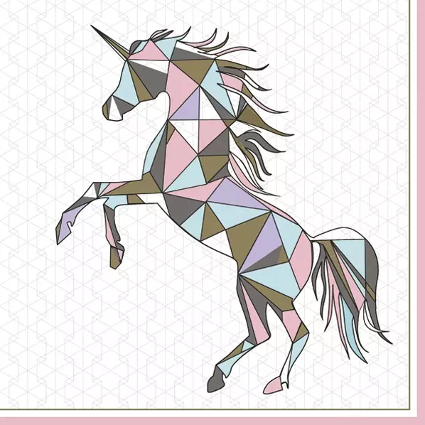 Unicorn in Geometic shapes Decoupage Paper Napkins are Imported from Europe. Ideal for Decoupage Crafting, DIY craft projects, Scrapbooking