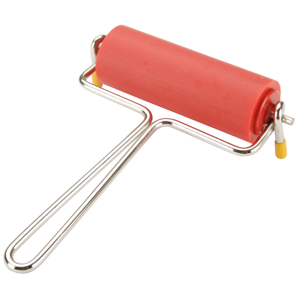 This package contains one Inkssentials Inky Roller Brayer Ranger - Silver & Red, 5.75x4.75x1.5 inches with a 3.3125 inch wide brayer roller