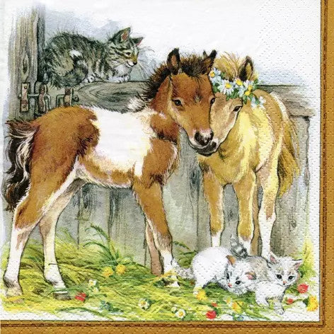 These Kitten & Foals Decoupage Paper Napkins are Imported from Europe. Ideal for Decoupage Crafting, DIY craft projects, Scrapbooking, Mixed Media