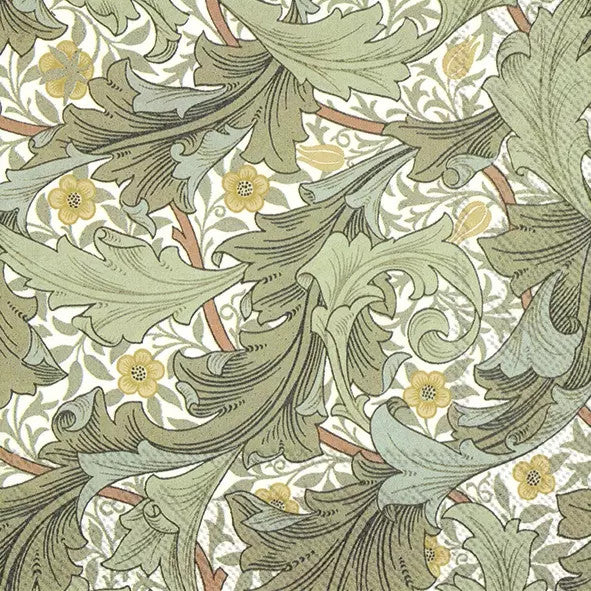 These Granville Cream green leafy Decoupage Paper Napkins are Imported from Europe. Ideal for Decoupage Crafting, DIY craft projects, Scrapbooking