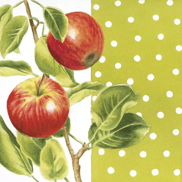 These Apple Branch and Green polka dot Decoupage Paper Napkins are Imported from Europe. Ideal for Decoupage Crafting, DIY craft projects, Scrapbooking