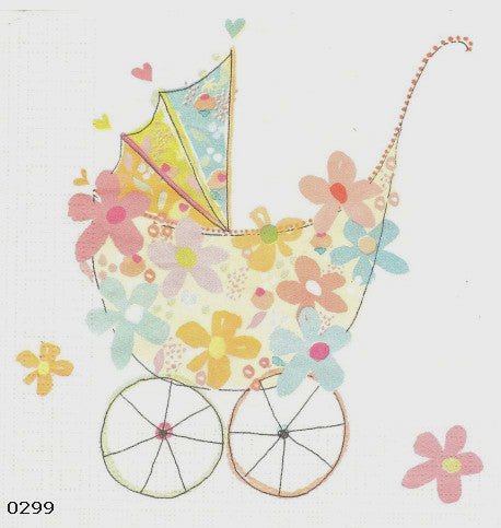 Colorful Baby Carriage Decoupage Napkin for Crafting and Scrapbooking