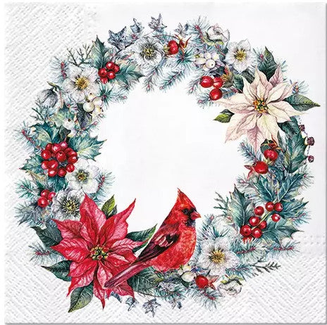These Cardinal Ring Wreath Decoupage Paper Napkins are of exceptional quality. 3 ply. Imported from Europe. Ideal for Decoupage Crafting, DIY craft projects, Scrapbooking