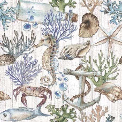 These Ocean Underwater Treasures Decoupage Paper Napkins are of exceptional quality. 3 ply. Imported from Europe. Ideal for Decoupage Crafting, DIY craft projects, Scrapbooking