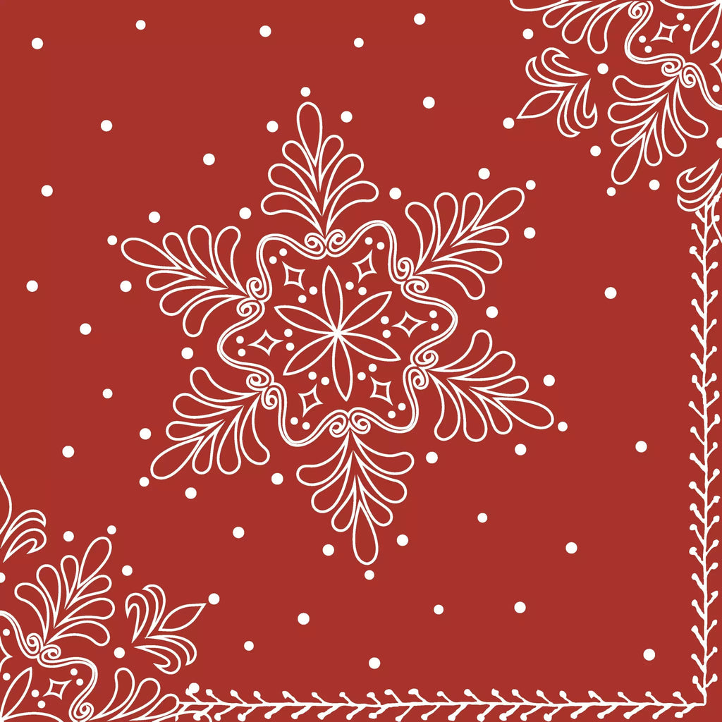 These Red Snowflake Decor Christmas Decoupage Paper Napkins are of exceptional quality. 3 ply. Imported from Europe. Ideal for Decoupage Crafting, DIY craft projects, Scrapbooking