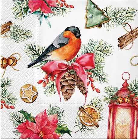 These Bullfinch with Lamp Winter Christmas Decoupage Paper Napkins are of exceptional quality. 3 ply. Imported from Europe. Ideal for Decoupage Crafting, DIY craft projects, Scrapbooking