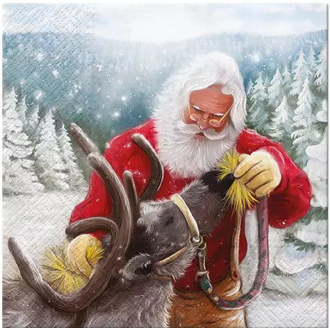 These Feeding the Reindeer Christmas Santa Decoupage Paper Napkins are of exceptional quality. 3 ply. Imported from Europe. Ideal for Decoupage Crafting, DIY craft projects, Scrapbooking
