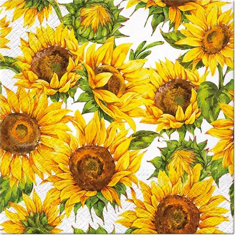 These Dancing Sunflowers Decoupage Paper Napkins are of exceptional quality. 3 ply. Imported from Europe. Ideal for Decoupage Crafting, DIY craft projects, Scrapbooking
