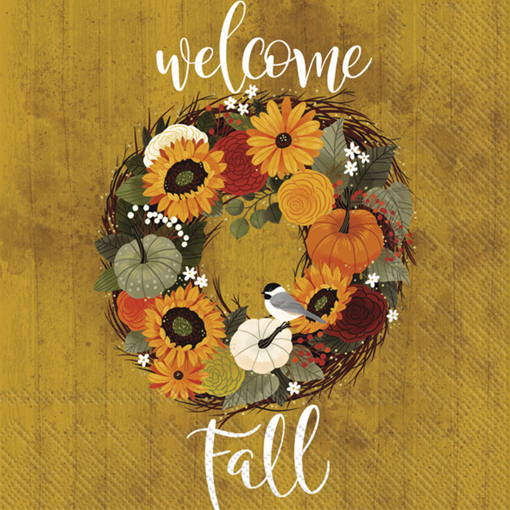 These Welcome Fall Wreath Autumn Decoupage Paper Napkins are of exceptional quality. 3 ply. Imported from Europe. Ideal for Decoupage Crafting, DIY craft projects, Scrapbooking