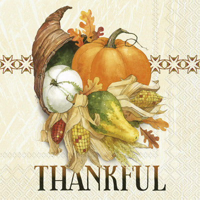 These Thankful Cornucopia Thanksgiving Decoupage Paper Napkins are of exceptional quality. 3 ply. Imported from Europe. Ideal for Decoupage Crafting, DIY craft projects, Scrapbooking