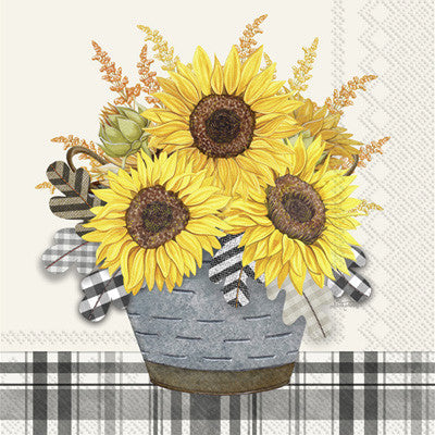 5240) TWO Individual Paper BEVERAGE / COCKTAIL Decoupage Napkins -  SUNFLOWERS