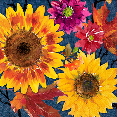 These blue yellow Fall Sunflowers European Decoupage Paper Napkins are of exceptional quality. 3 ply. Ideal Decoupage Paper for Scrapbooking, Mixed Media Art