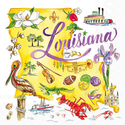 These Louisiana state European Decoupage Paper Napkins are of exceptional quality. 3 ply. Ideal Decoupage Paper for Scrapbooking, Mixed Media Art