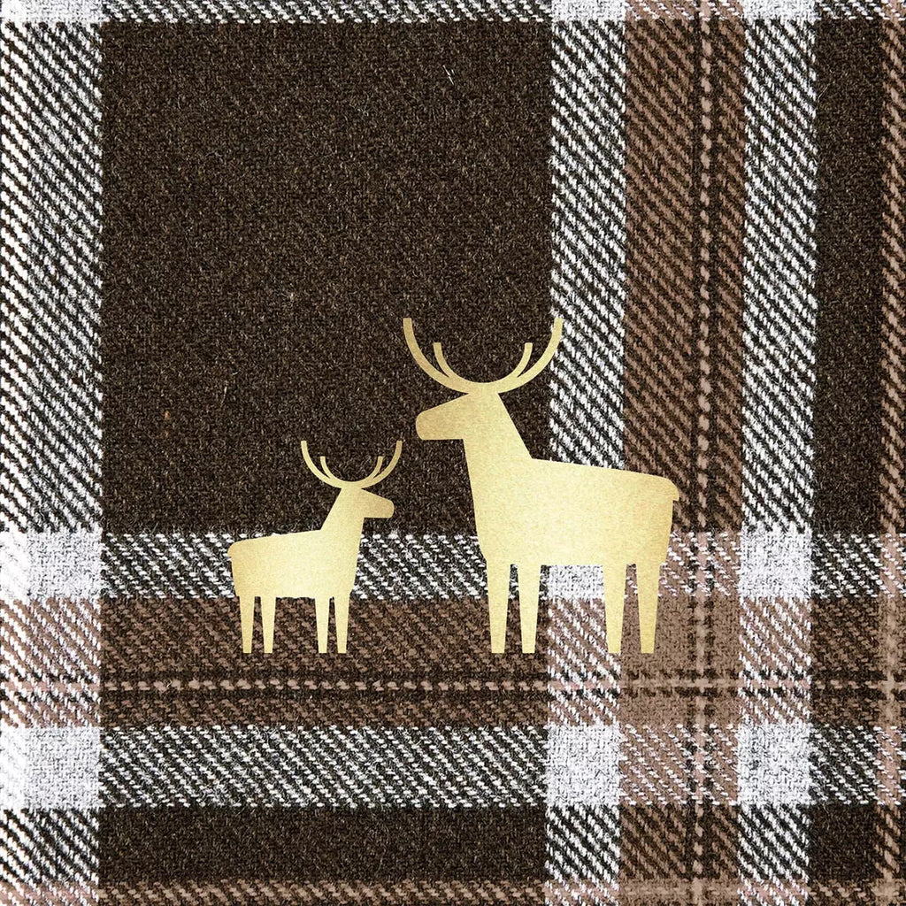 These brown plaid with gold deer European Decoupage Paper Napkins are of exceptional quality. 3 ply. Ideal Decoupage Paper for Scrapbooking, Mixed Media Art