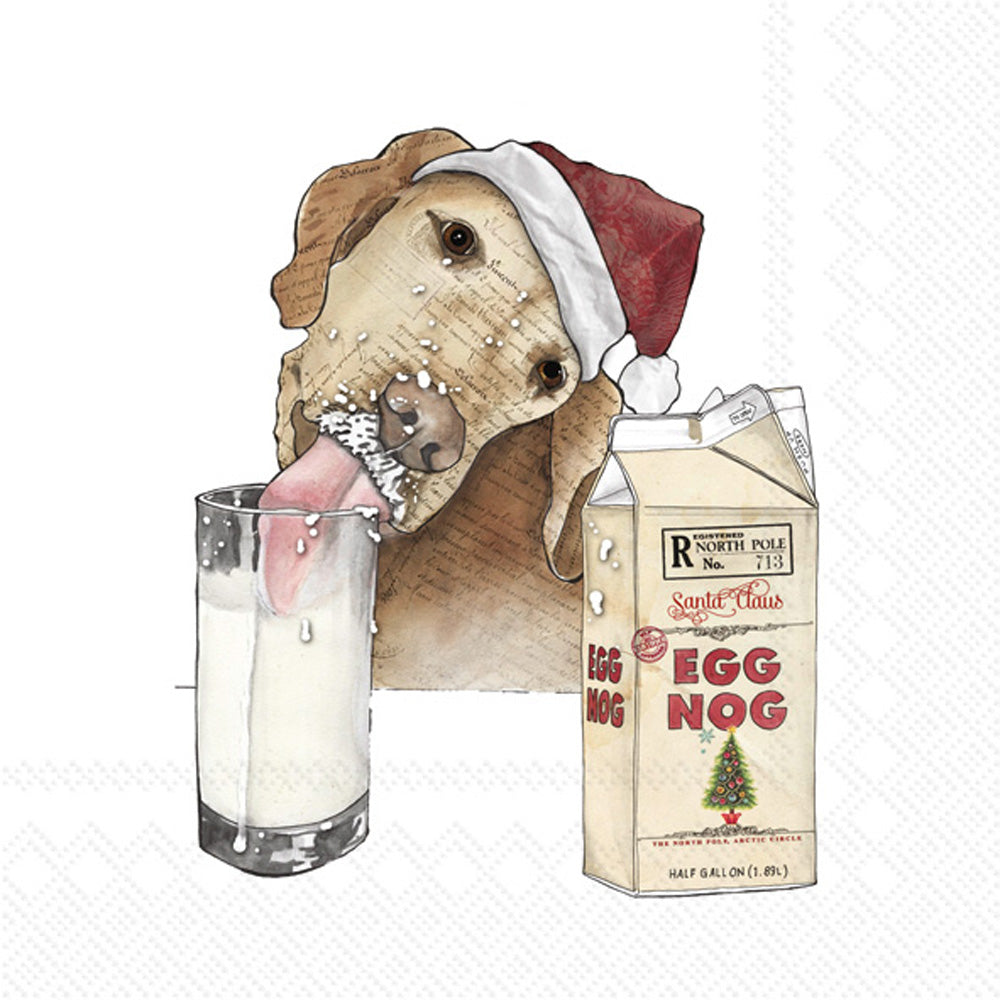 These dog drinking egg nog - Egg Nog Dog European Decoupage Paper Napkins are of exceptional quality. 3 ply. Ideal Decoupage Paper for Scrapbooking