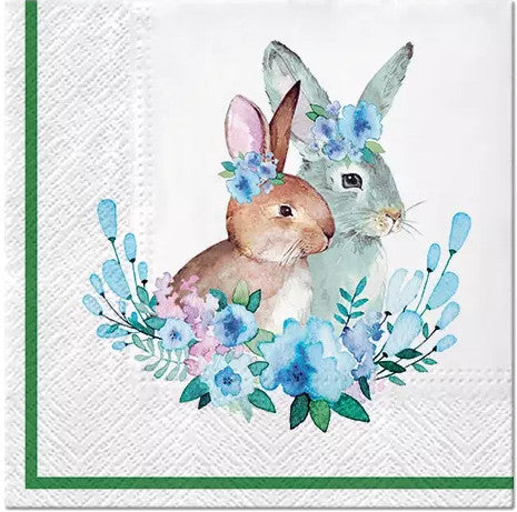 These blue Bunnies with Wreaths European Decoupage Paper Napkins are of exceptional quality. 3 ply. Ideal Decoupage Paper for Scrapbooking, Mixed Media Art,
